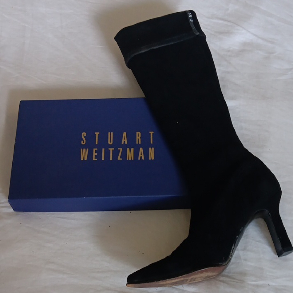 SALE SALE!!Stuart Weitzman Black Heeled Boots.Black Stretch Suade.5.5M
